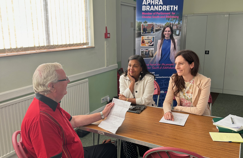 Aphra Brandreth MP and Cllr Razia Daniels at a surgery in Lache