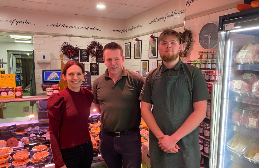 Aphra Brandreth MP at Bebbington Butchers, Westminster Park 