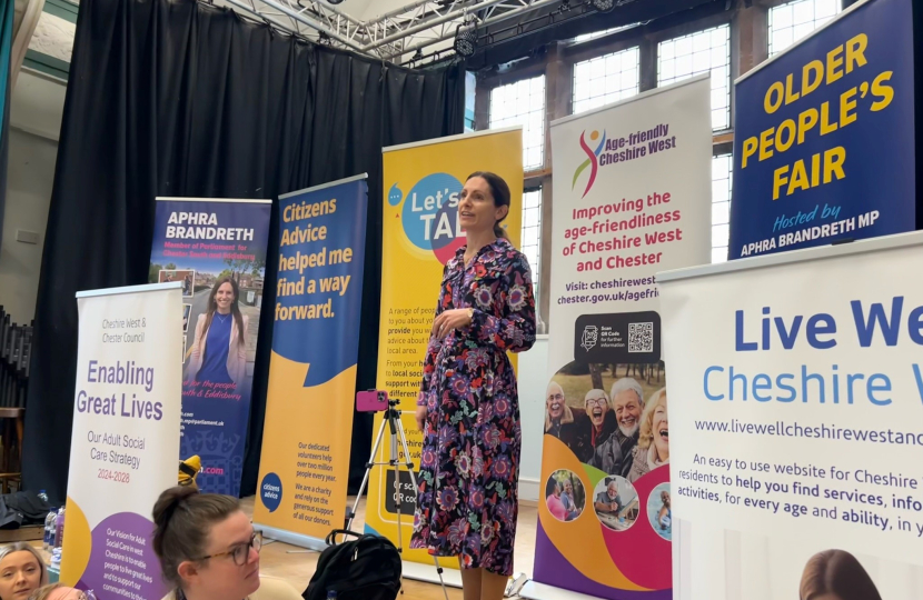 Aphra Brandreth MP speaking at the Older People's Fair