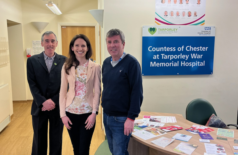 Aphra with trustee and team from the Tarporley War Memorial Hospital