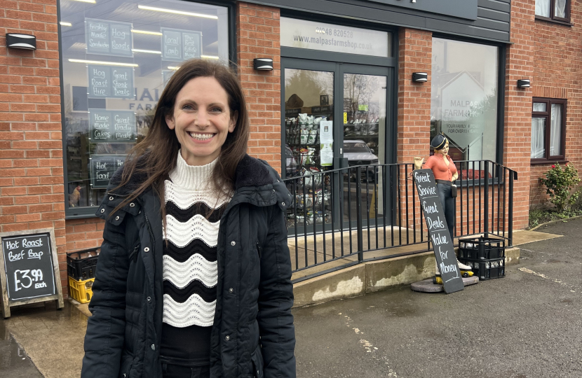 Aphra outside Malpas Farm Shop