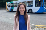 Aphra Brandreth MP with a Stagecoach bus