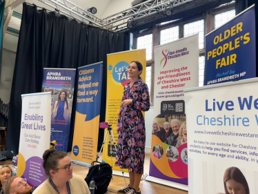 Aphra Brandreth MP speaking at the Older People's Fair