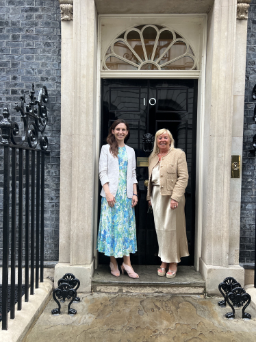 Aphra with Deborah Dixon outside 10 Downing Street